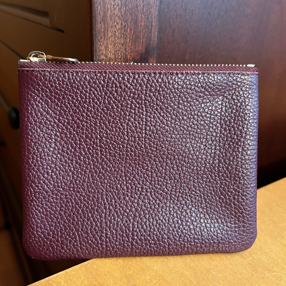 NWOT Leather Pouch with striped lining